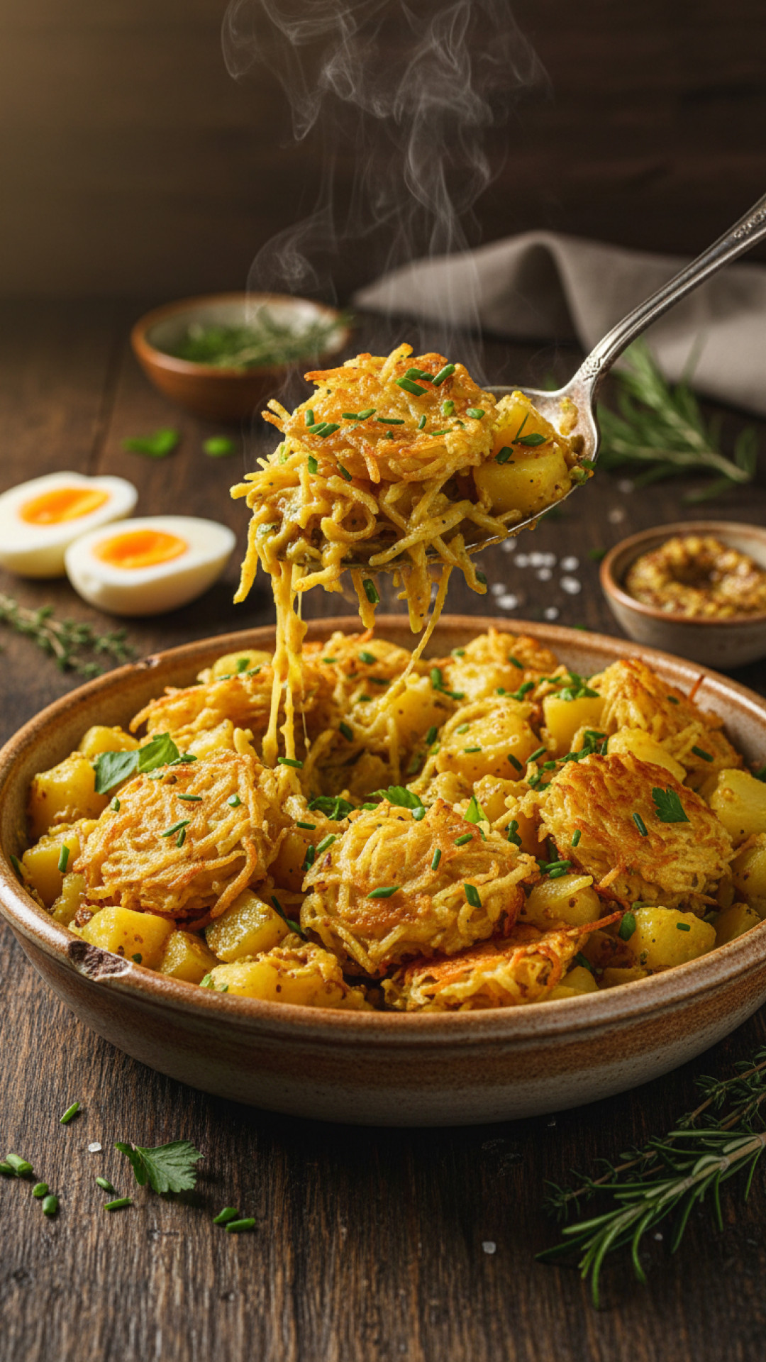 Warmer Rösti Kartoffelsalat mit Senf-Vinaigrette Preparation
