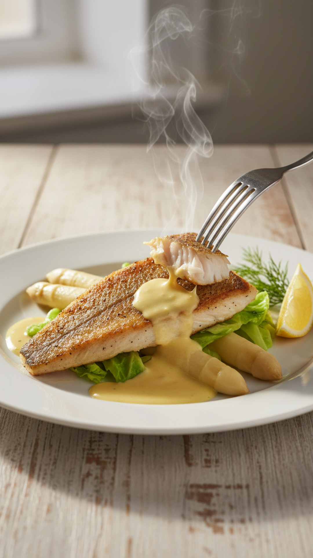 Zanderfilet auf Spargelgemüse mit Alkoholfreier Sauce Hollandaise Preparation