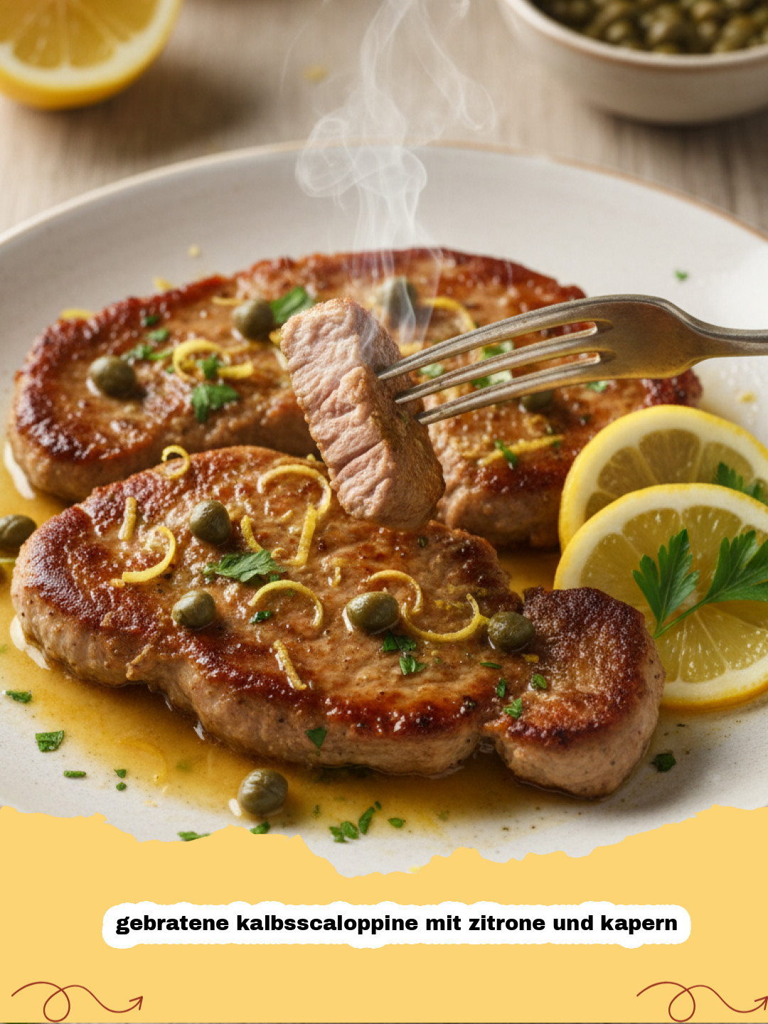 Zarte Perfektion: Gebratene Kalbsscaloppine mit Zitrone und Kapern – Ein Hauch Italien auf Ihrem Teller