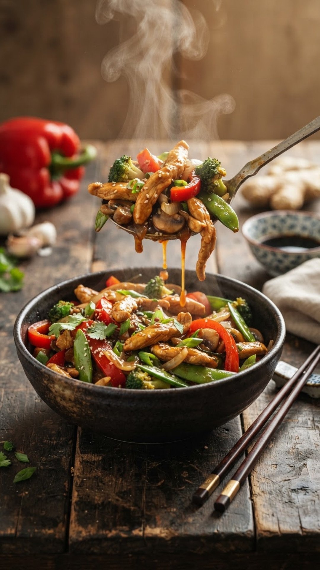 Asiatische Putenstreifen mit knackigem Gemüse Preparation