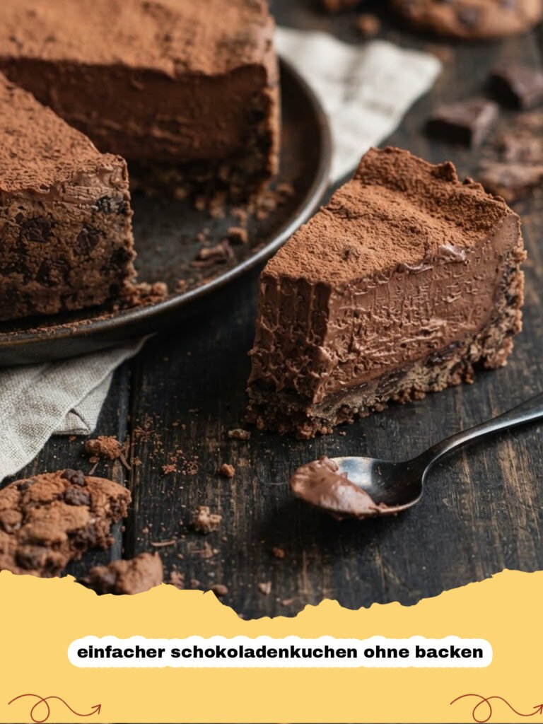 einfacher schokoladenkuchen ohne backen - Ein Stück einfacher Schokoladenkuchen ohne Backen auf einem Teller mit Himbeeren