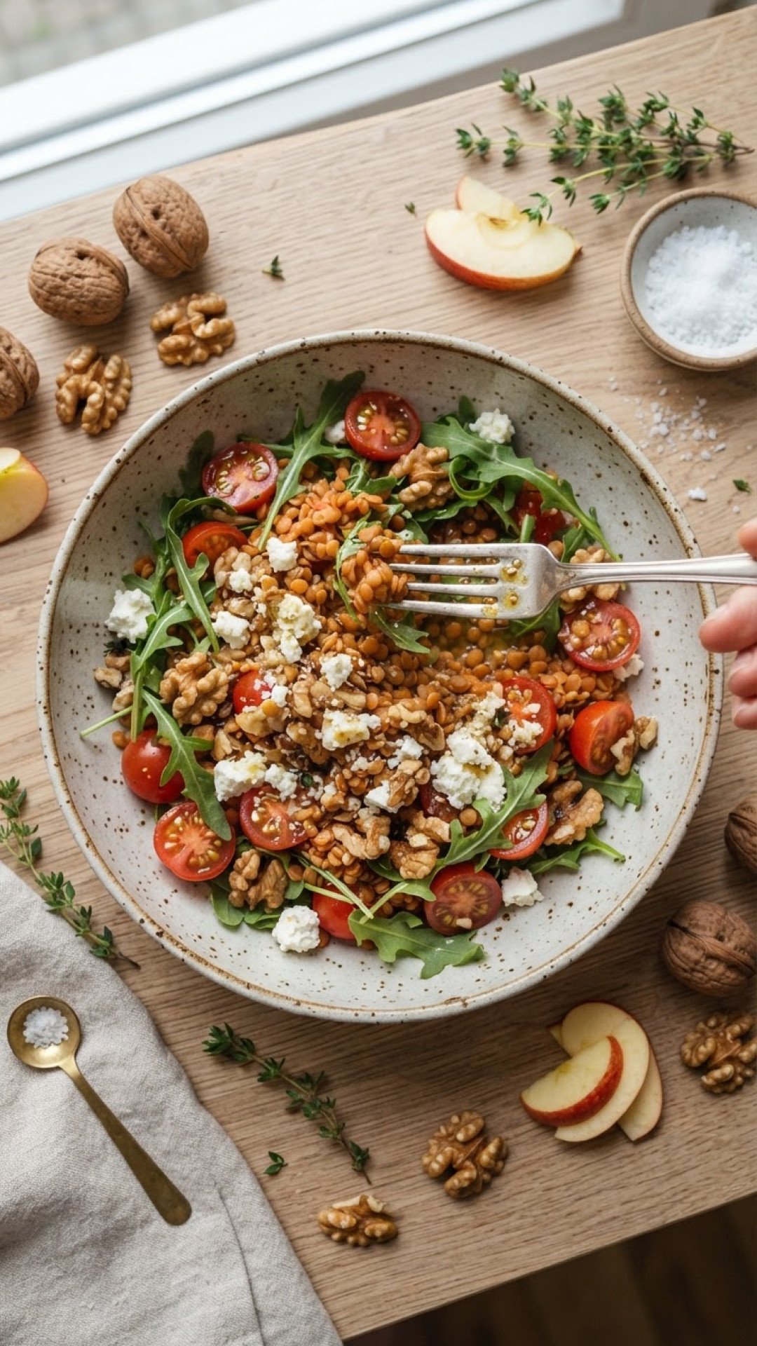 Linsensalat mit Feta und Walnüssen Preparation