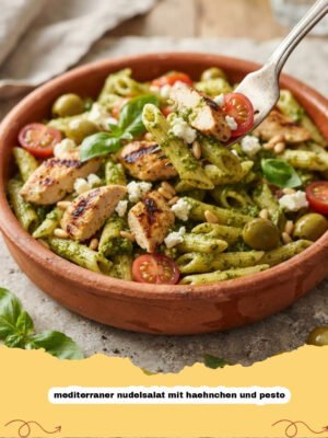 Mein Lieblingsrezept: Mediterraner Nudelsalat mit Hähnchen und Pesto – Ein Hauch von Sommer auf dem Teller!