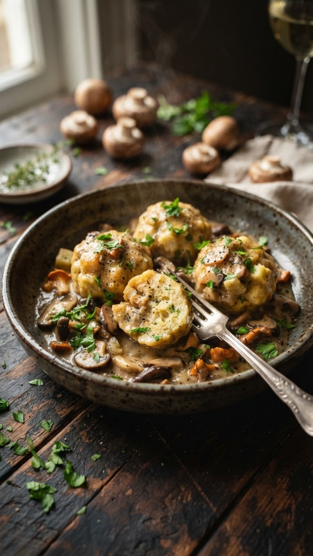 Semmelknödel mit Waldpilzrahm Preparation