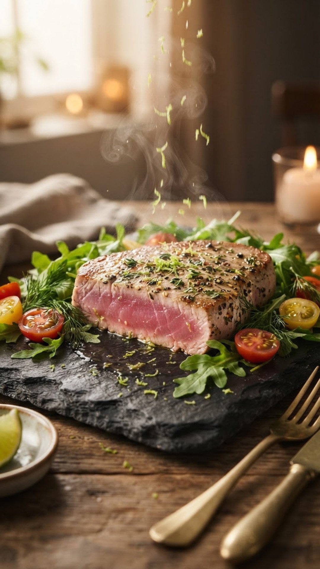 Thunfisch Steak mit Kräuterkruste und Ofengemüse Preparation
