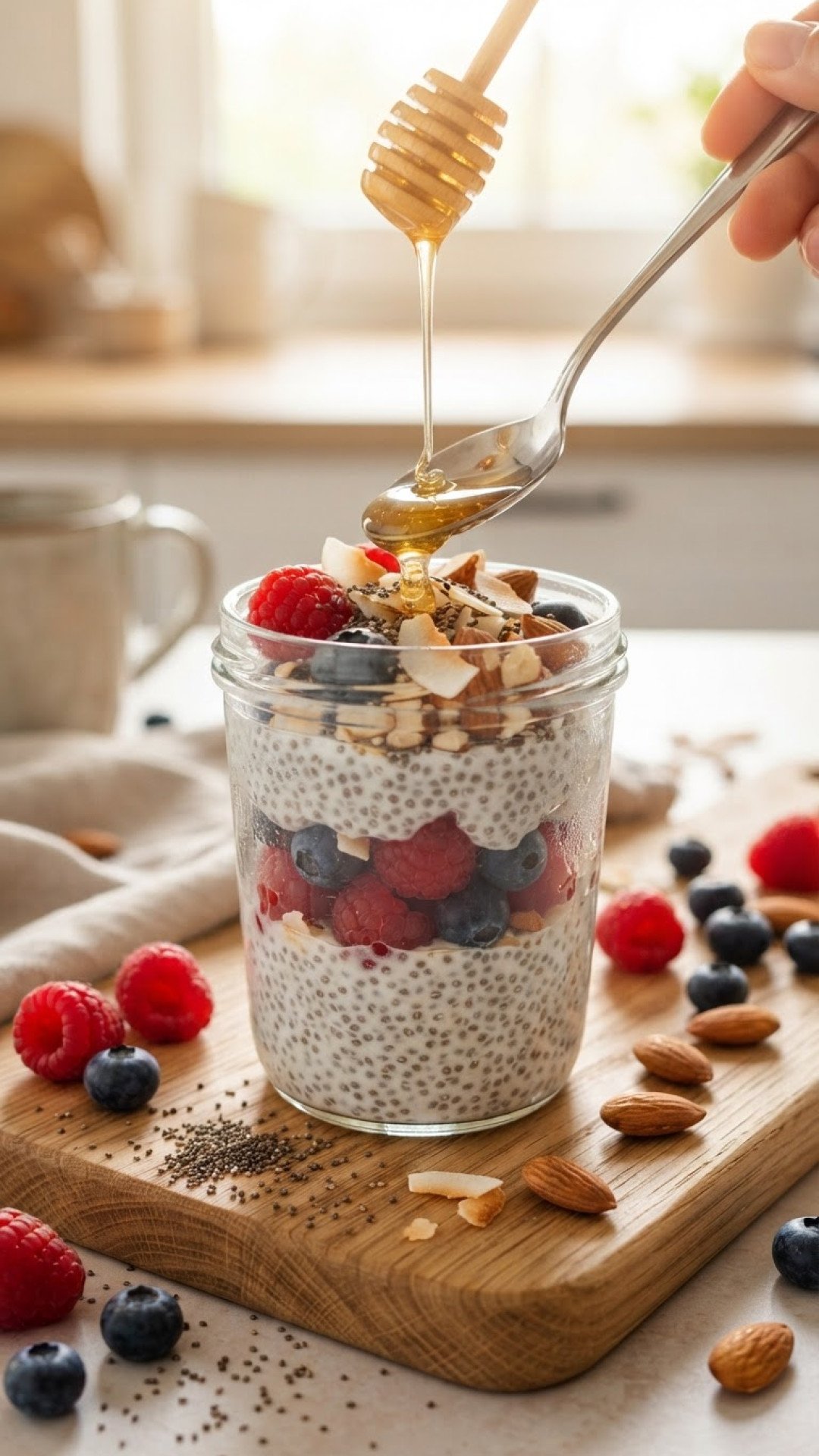 Cremiger Chia-Pudding mit Beeren und Nüssen Preparation
