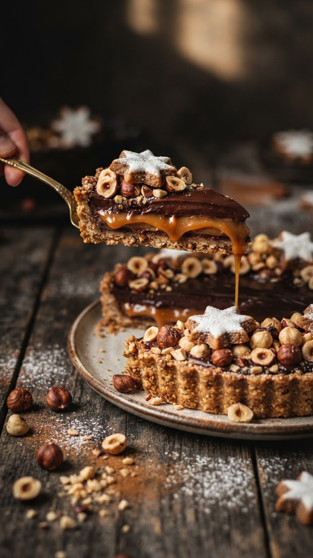 Dekadente Schokoladen-Karamell-Tarte mit Haselnuss Preparation