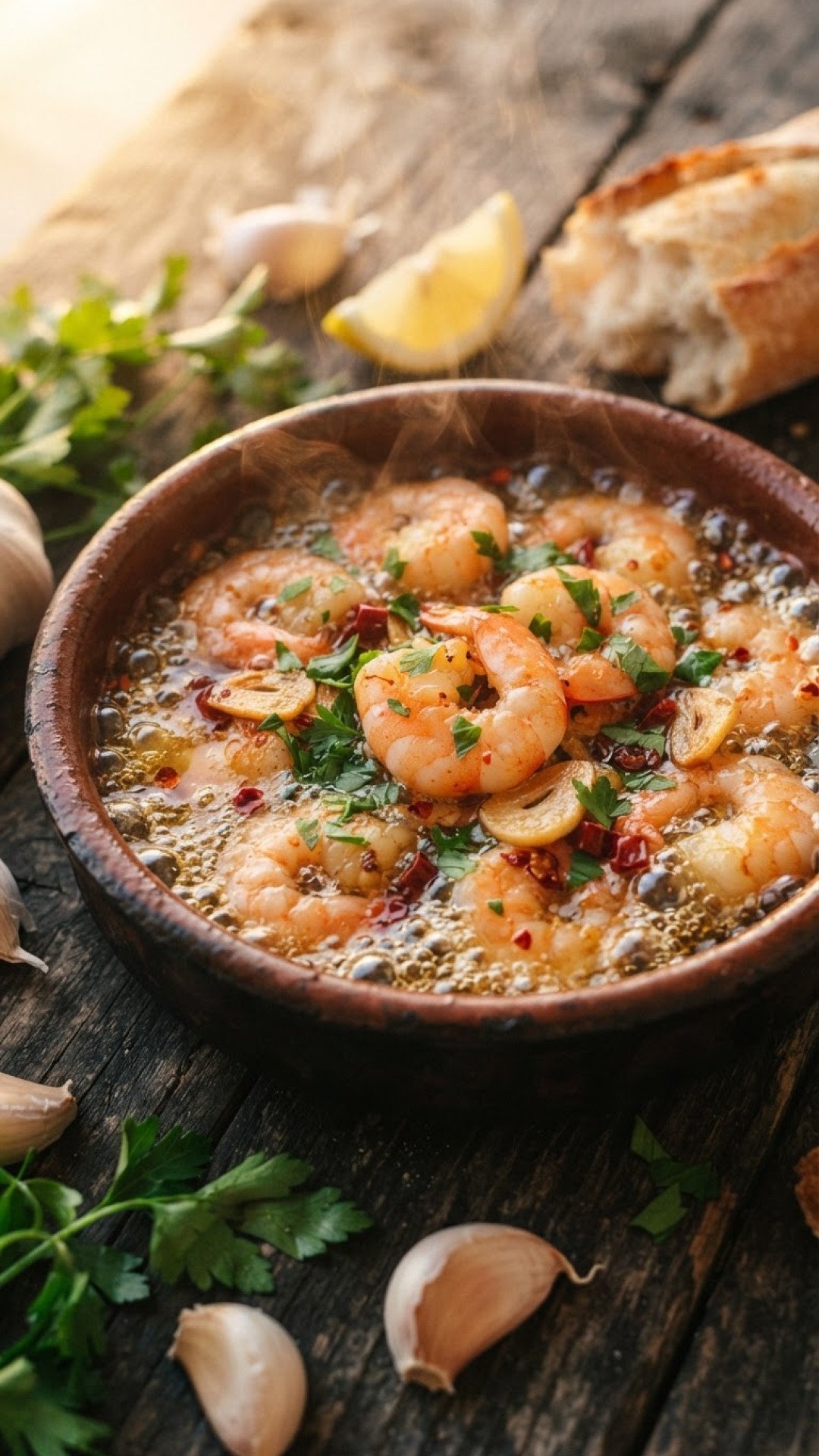 Gambas al Ajillo: Garnelen in Knoblauch-Kräuter-Olivenöl Preparation