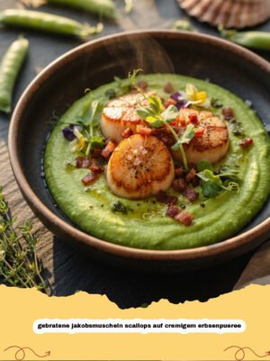 Ein Stück Luxus für den Alltag: Mein unwiderstehliches Rezept für gebratene Jakobsmuscheln auf cremigem Erbsenpüree!