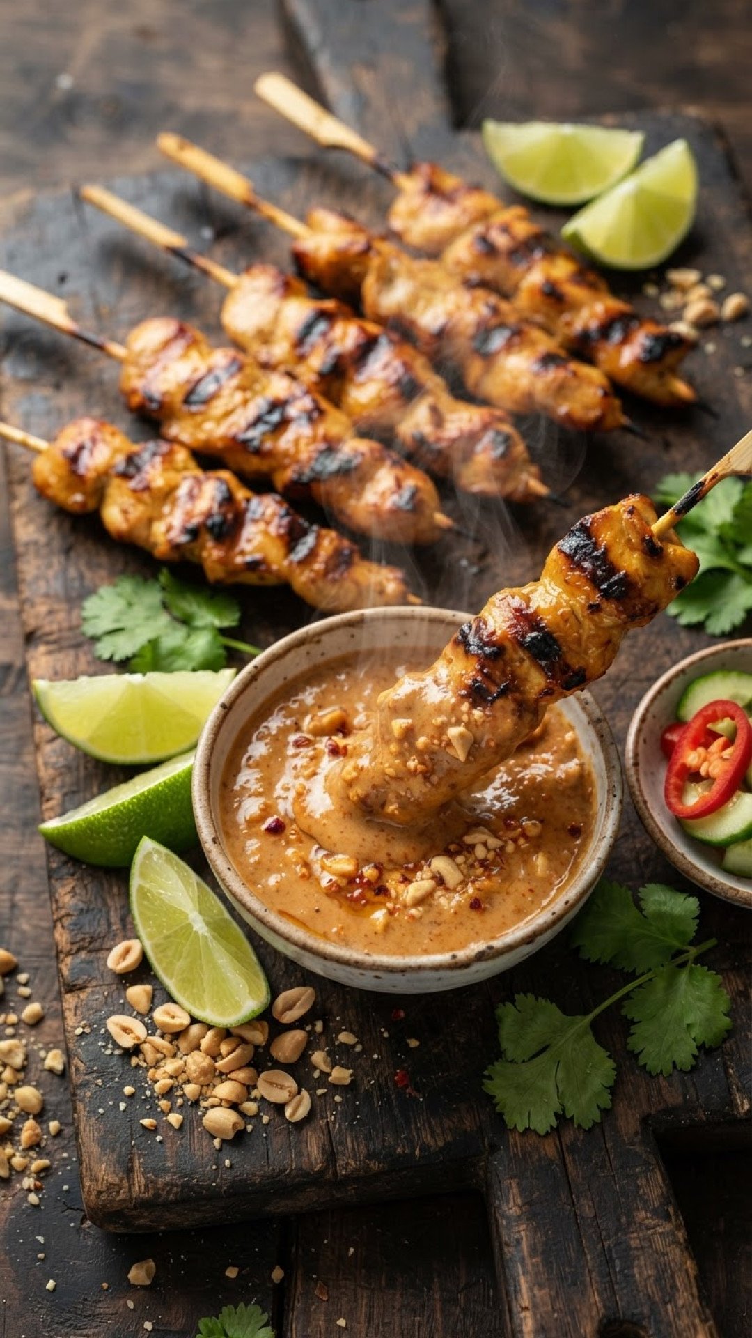Gegrillte Hähnchen Satay Spieße mit Cremiger Erdnusssauce Preparation