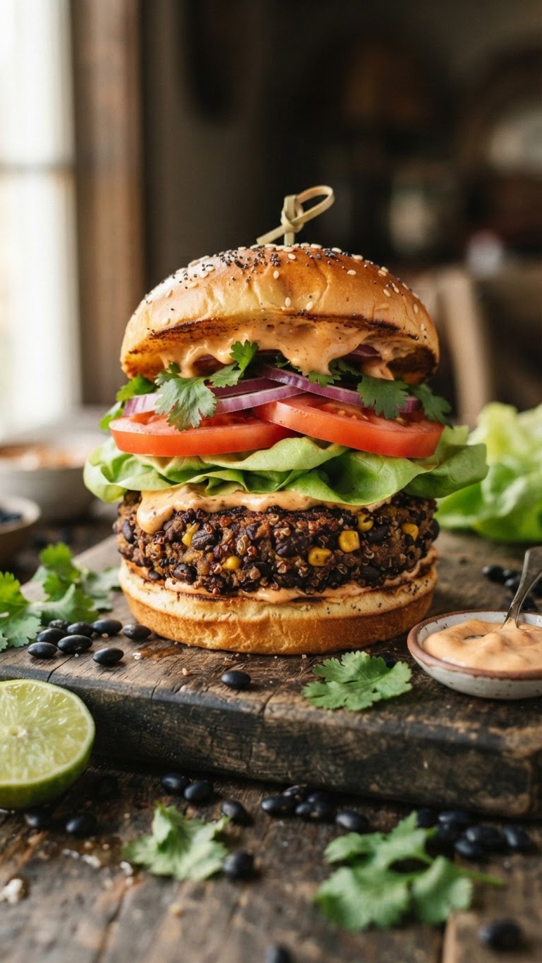Herzhafter Schwarzer Bohnen Burger Veggie Preparation