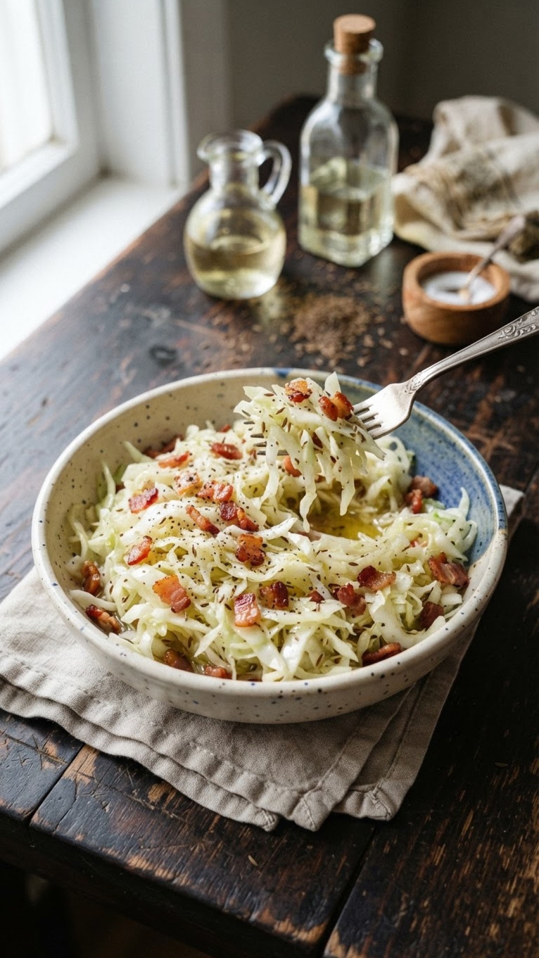 Klassischer bayerischer Krautsalat mit Essig und Öl Preparation