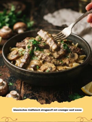 Das ultimative Wohlfühlgericht: Klassisches Rindfleisch Stroganoff mit cremiger Senfsoße – Ein Rezept für die Seele