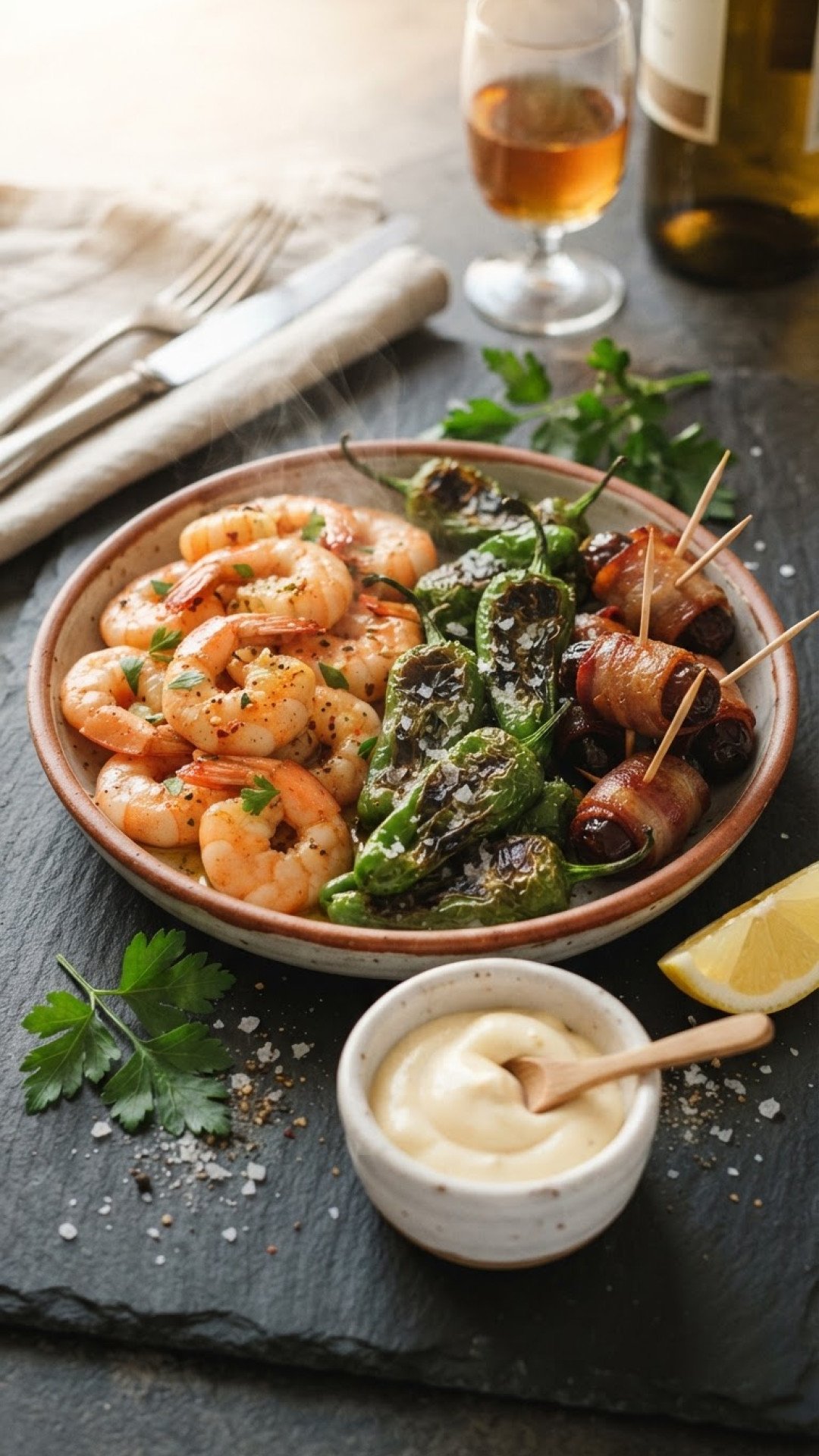 Mediterrane Garnelen und Gemüse von der Plancha Preparation