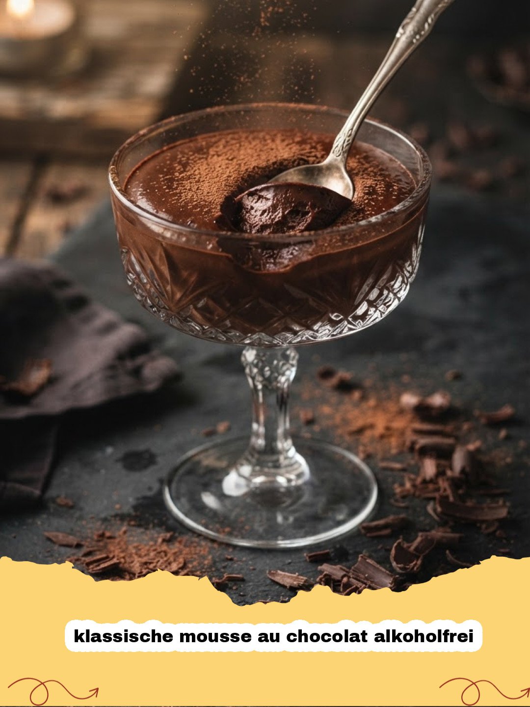 klassische mousse au chocolat alkoholfrei - Klassische Mousse au Chocolat alkoholfrei in einem Glas, garniert mit Himbeeren und Minze.