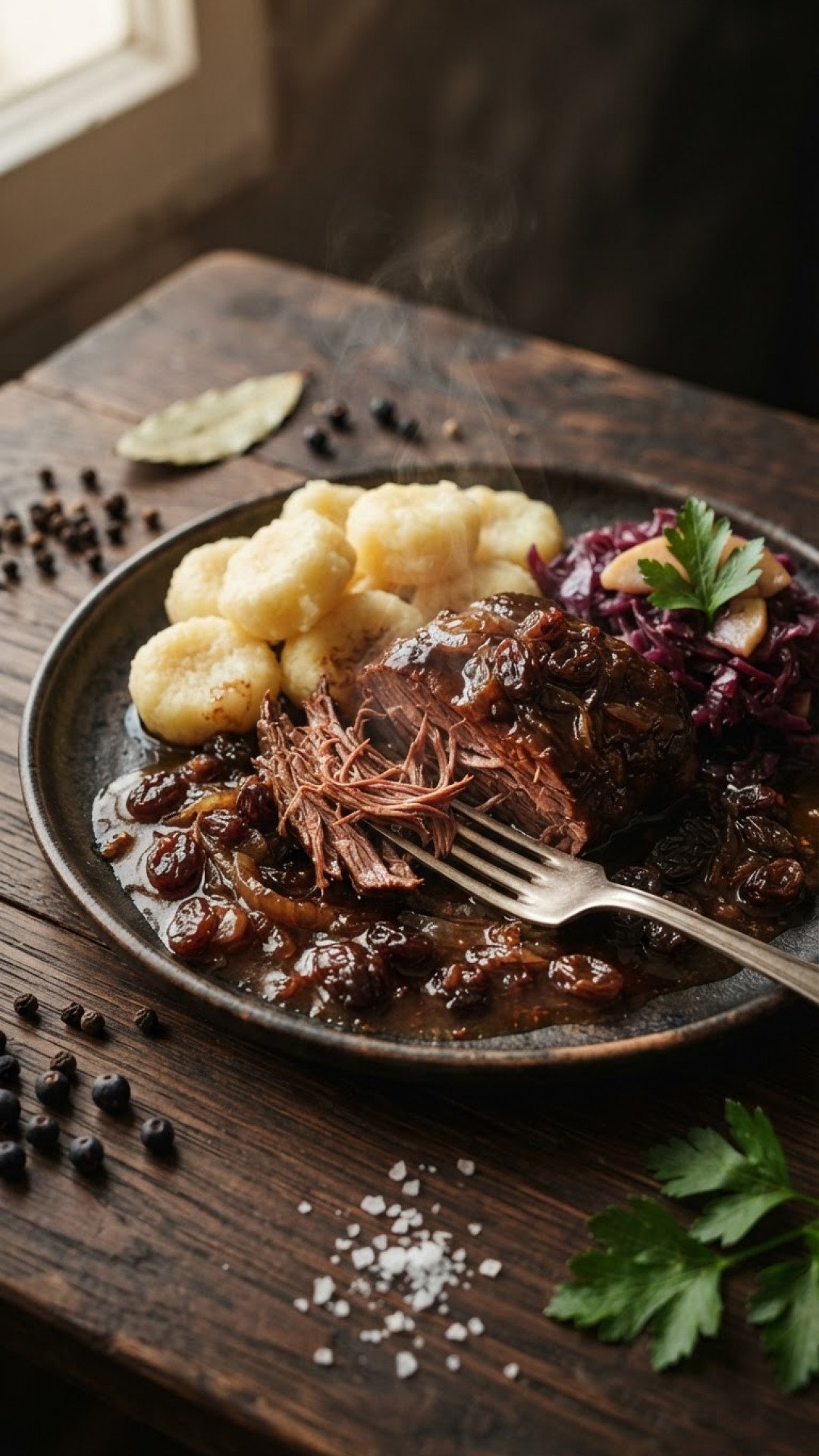 Rheinischer Rindfleisch-Sauerbraten mit Rosinen Preparation