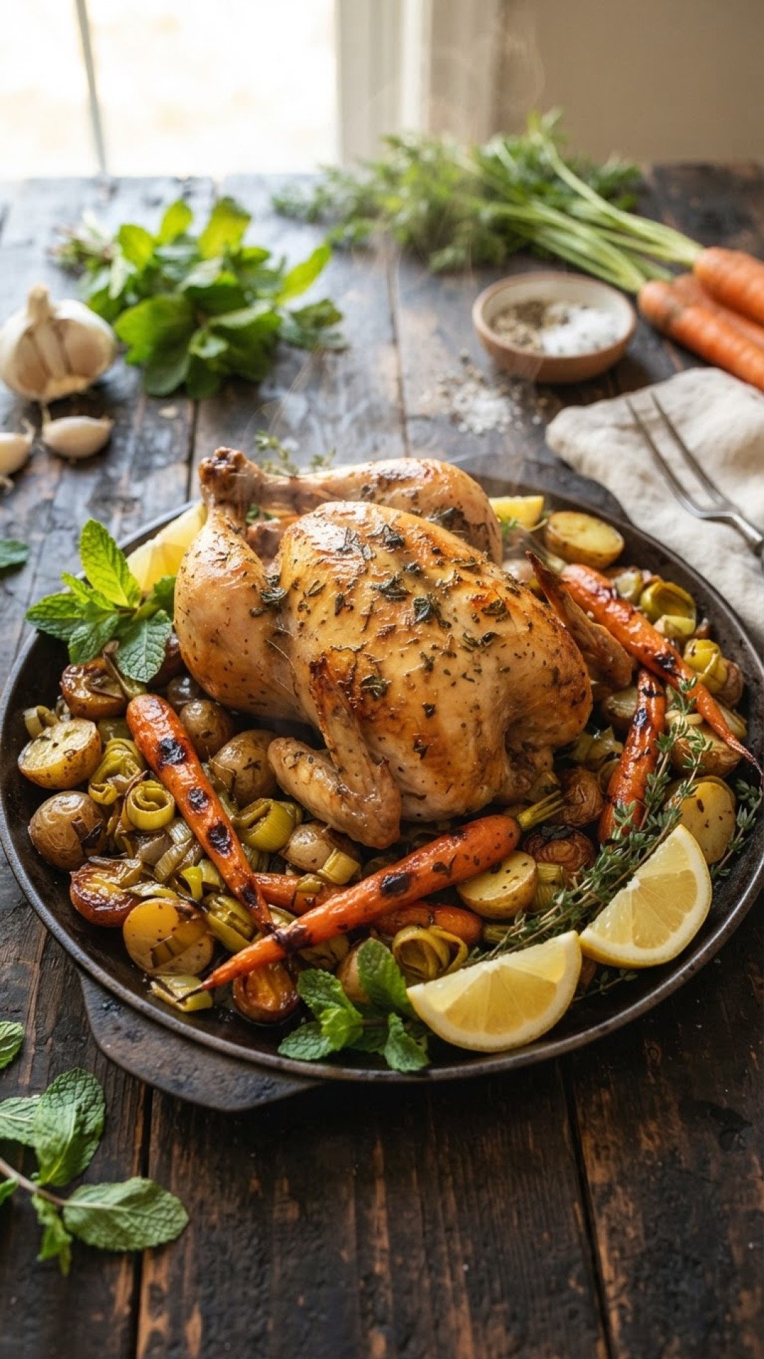 Saftiges Brathähnchen mit Wintergemüse aus dem Ofen Preparation