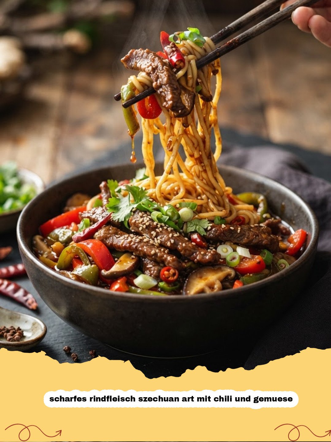 scharfes rindfleisch szechuan art mit chili und gemuese - Scharfes Rindfleisch Szechuan Art mit Chili und Gemüse, serviert mit Reis