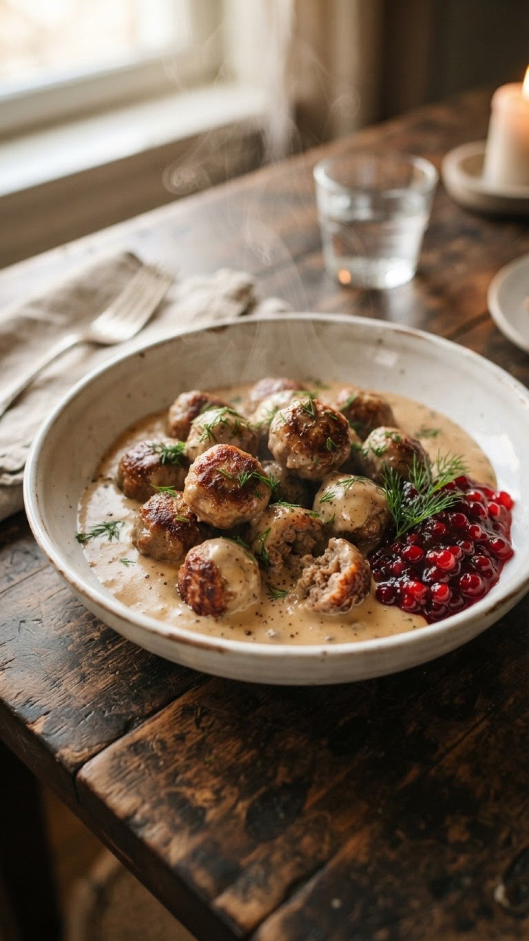 Schwedische Köttbullar Rinderhackfleischbällchen mit Cremiger Soße Preparation