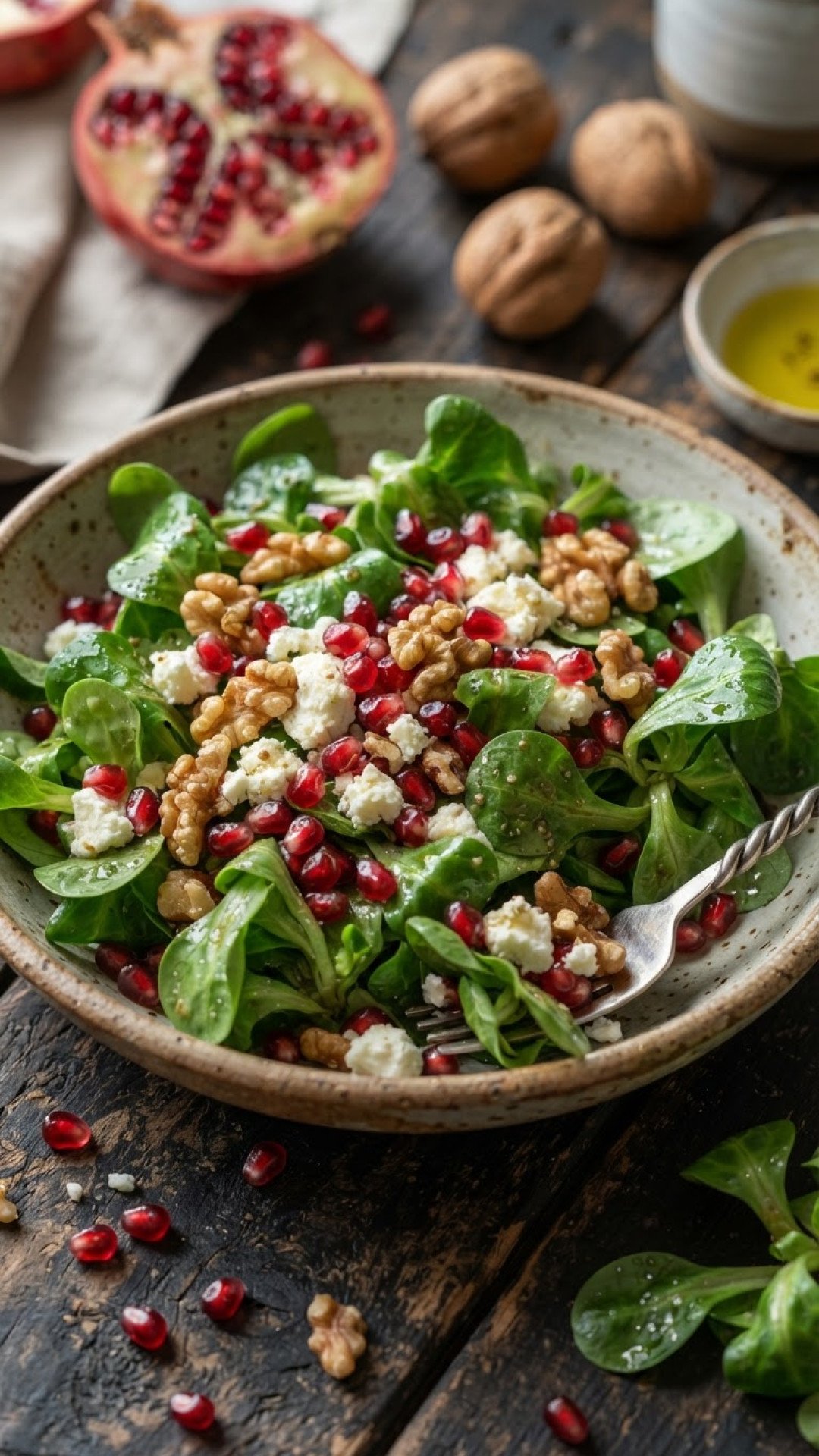 Winterlicher Feldsalat mit Walnüssen und Granatapfel Preparation